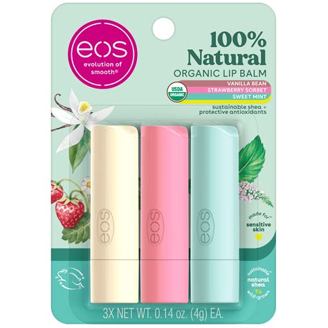 eos 100% Natural & Organic Lip Balm 3-Pack Stick - Lip Moisturizer ...