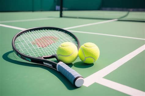 Premium Photo | Tennis ball and racket on green tennis court in pastel ...