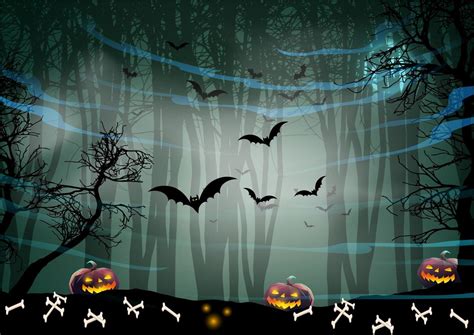 halloween background with foggy forest and bats 0309 13419023 Vector ...