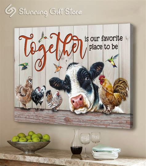 Farm Animal Poster Canvas Cow And Chicken Wall Decor Farmhouse Wall Art ...