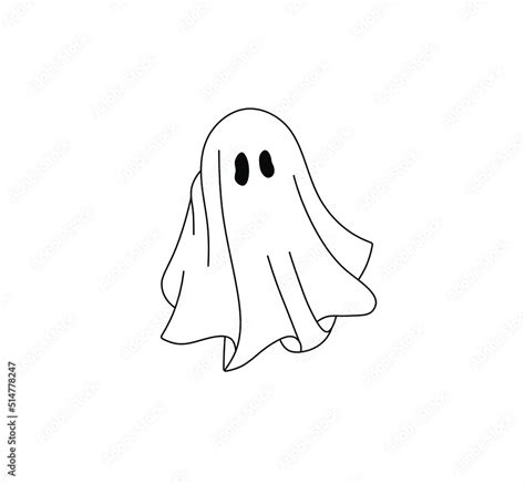 Vector isolated cute cartoon ghost under the sheet contour line drawing ...