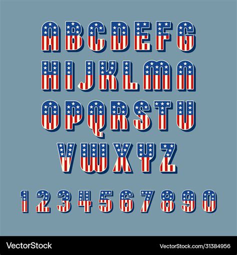 Patriotic font w american flag stars and stripes Vector Image