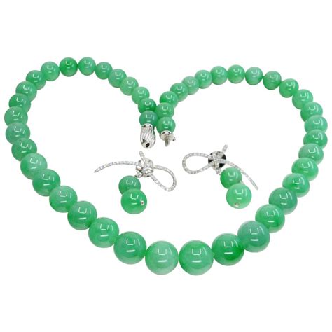 Certified Natural Green Jade Bead Necklace at 1stDibs