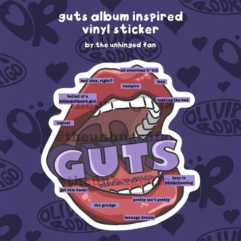 olivia rodrigo guts album inspired vinyl sticker - the unhinged fan's ...