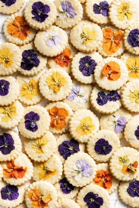 Edible flower cookies made with citrus vanilla flavored shortbread ...