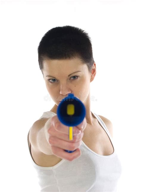 Woman Pointing Toy Gun Royalty Free Stock Photo - Image: 8137215