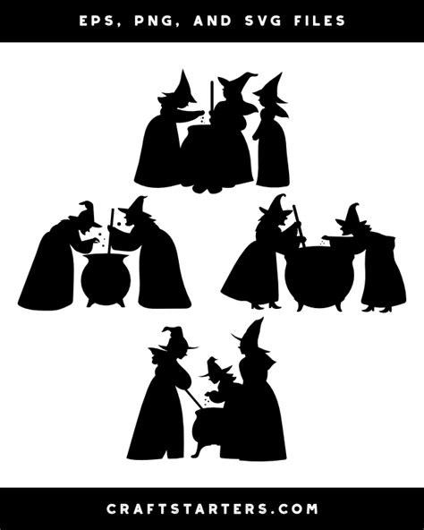 Witches and Cauldron Silhouette Clip Art