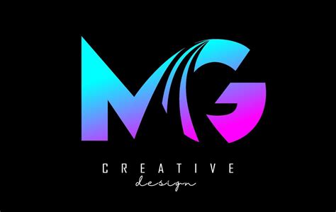 Creative colorful letters MG m g logo with leading lines and road ...