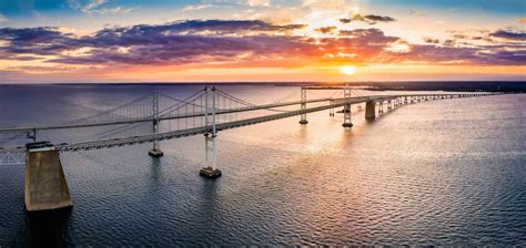 Aerial view of Chesapeake Bay Bridge at sunset. - Civil + Structural ...