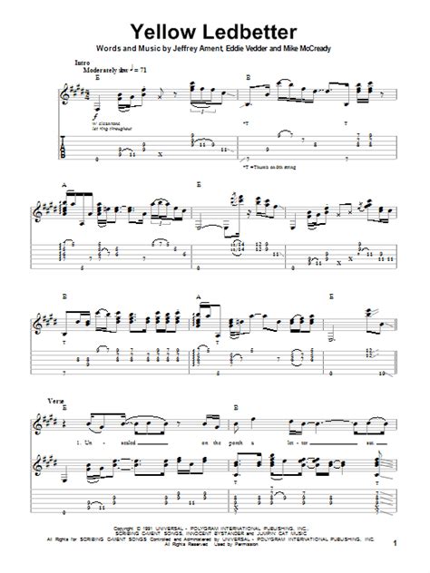 Yellow Ledbetter Sheet Music | Pearl ... | Pearl jam, Sheet music ...