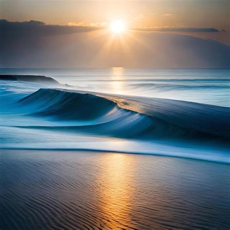 Premium AI Image | A wave breaks on the beach at sunset.