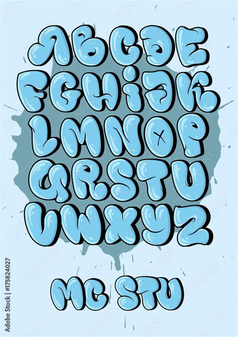 Bubble style graffiti alphabet in set. cool graffiti font Stock Vector ...