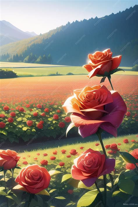 Premium AI Image | A painting of roses in a field