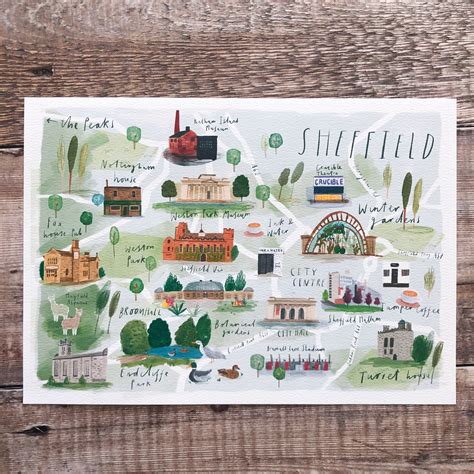 Illustrated Watercolour Map of Sheffield / A4/A3/A2 Print / - Etsy