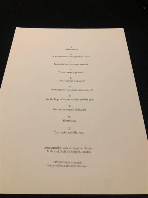 Carta del restaurante Pujol - Tasting Menu, Ciudad López Mateos ...