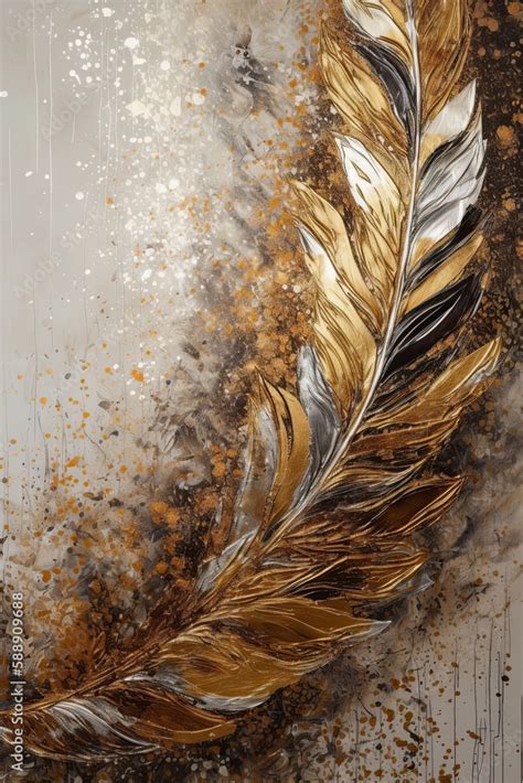 Golden feather digital painting with texture and details. Generative AI ...