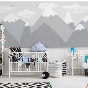 Triangle Mountains Geometry Nursery Wallpaper, Handpainted Triangle ...