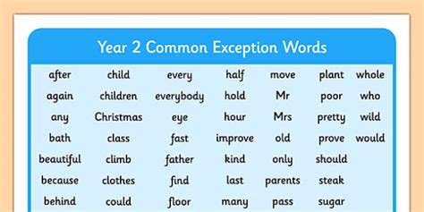 Year 2 Common Exception Words - Primary Education Resources