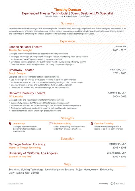 5 Technical Theatre Resume Examples & Guide for 2023