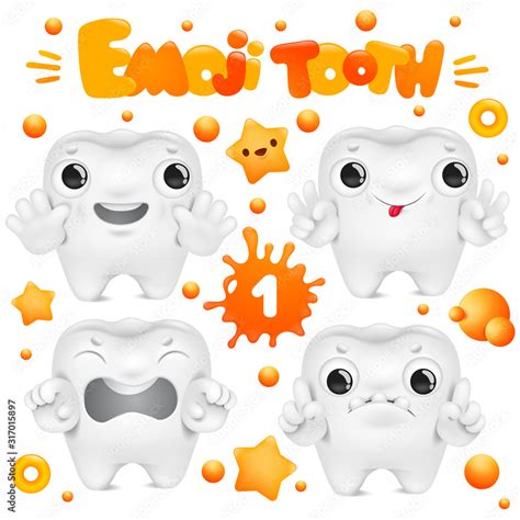 Tooth cartoon emoji character in various emotions collection Stock ...