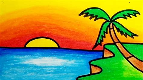 Easy Sunset Scenery Drawing Tutorial