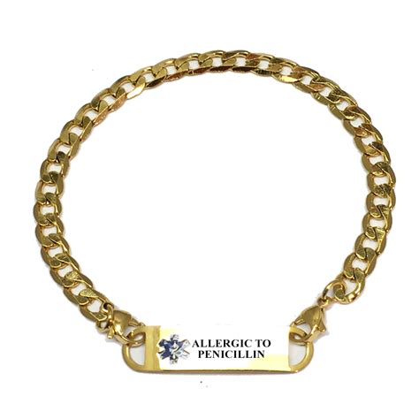 Pre-engraved “ALLERGIC TO PENICILLIN” gold plated curb link medical ...