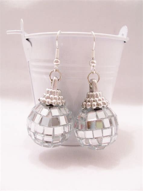 Silver mini mirror/disco ball earrings glass by SparkleandComfort