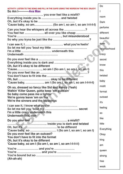 Song "So am I" by Ava Max - ESL worksheet by nievesgomez