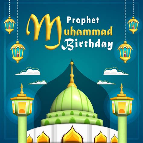 Prophet Muhammad Birthday, glowing green mosque 12579854 Vector Art at ...