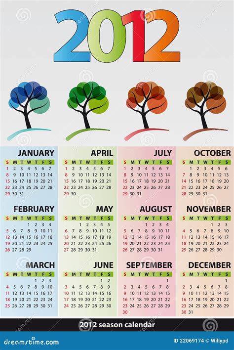 2012 calendar season tree stock vector. Illustration of season - 22069174