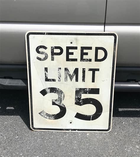 Vintage Metal Speed Limit Sign, 35 MPH, Authentic Highway Road Sign