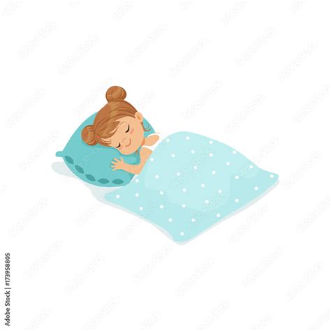 Sweet little girl sleeping on her bed cartoon character vector ...