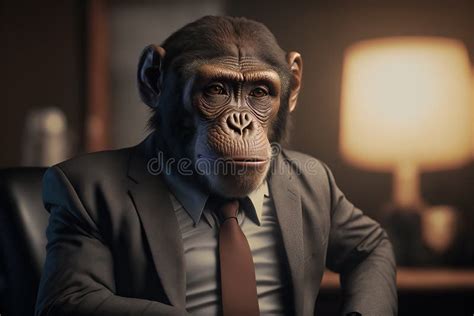 Portrait of a Monkey in a Suit Sitting at a Desk, Ai Generated Stock ...