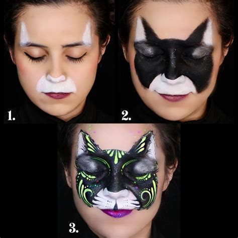 Black Cat Step by Step face paint | Face painting easy, Kitty face ...