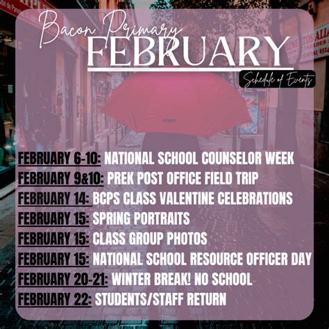 BCPS February Schedule of Events | Bacon County School District