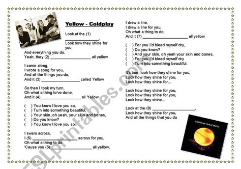 COLDPLAY - YELLOW Song Activity - ESL worksheet by agsaito