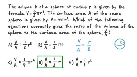 Question Video: Determining the Ratio between the Volume and Area of a ...