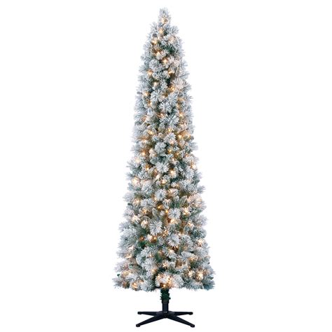 7 Ft. Pre-Lit Mixed Flocked Slim Artificial Christmas Tree, Clear ...