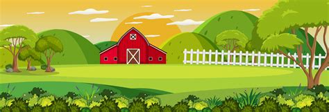 Farm horizontal landscape at sunset time scene 3614169 Vector Art at ...