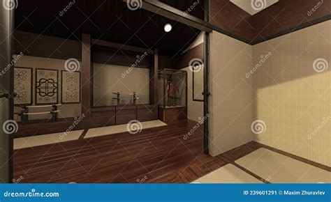 Samurai House Exterior and Interior 3d Illustration Stock Illustration ...