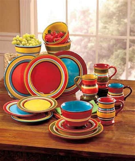 Striped Colorful Southwest Dinnerware Family Stoneware Plates Mugs ...