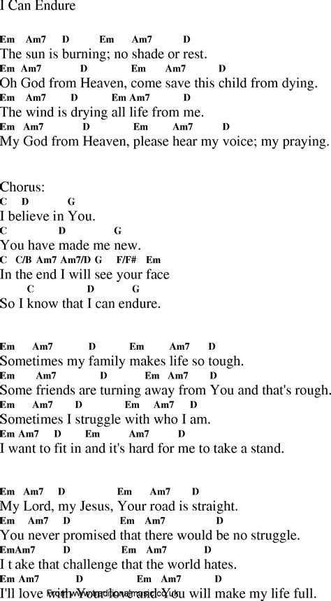 Christian Gospel Worship Song Lyrics with Chords - I Can Endure