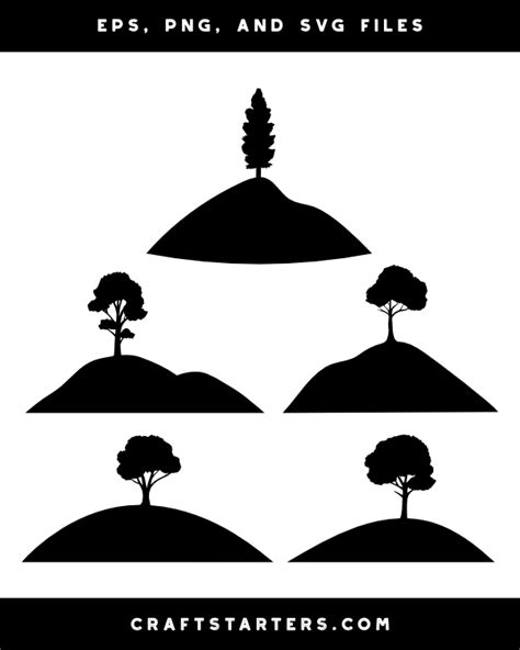 Tree on Hill Silhouette Clip Art