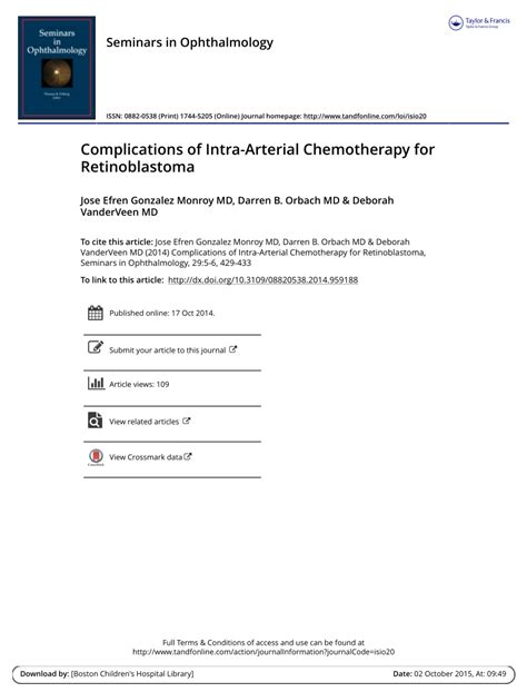 (PDF) Complications of Intra-Arterial Chemotherapy for Retinoblastoma