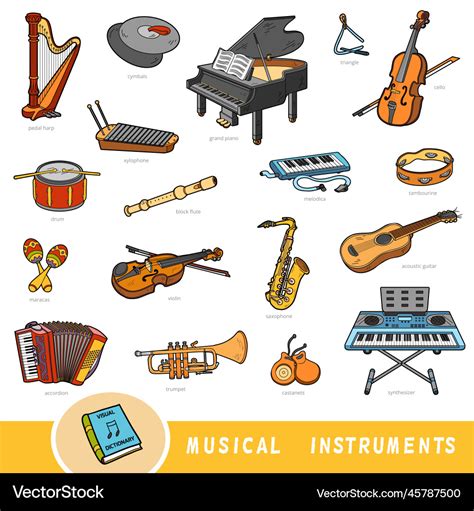 Color set of musical instruments collection Vector Image