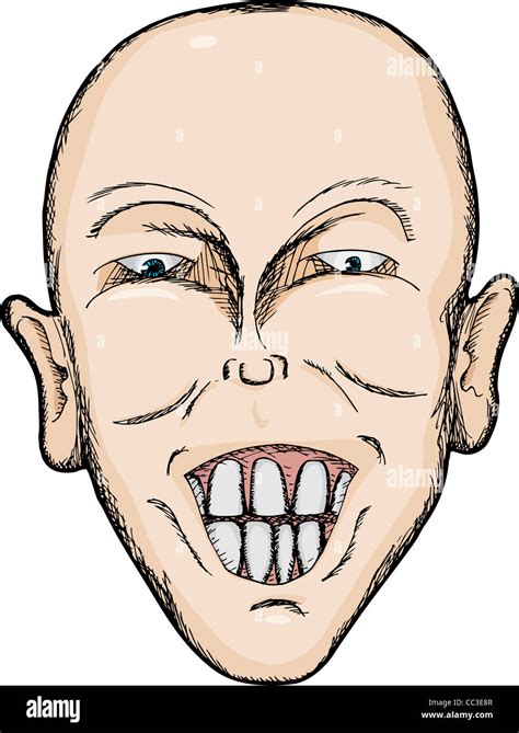 Caricature of bald Caucasian man with big teeth Stock Photo - Alamy