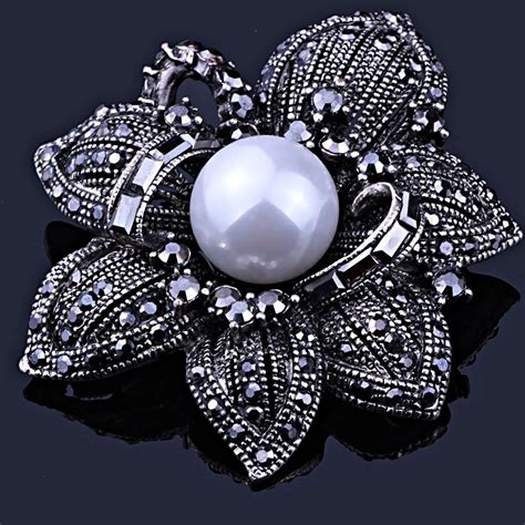 FAELENA Jewelry Vintage Style Double Imitation Pearl Flower Brooch ...