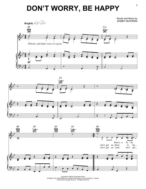 Bobby McFerrin "Don't Worry, Be Happy" Sheet Music Notes | Download ...