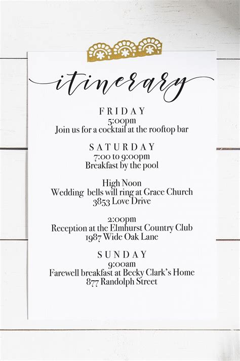 Printable Wedding Itinerary -- Free Download! | Wedding itinerary ...