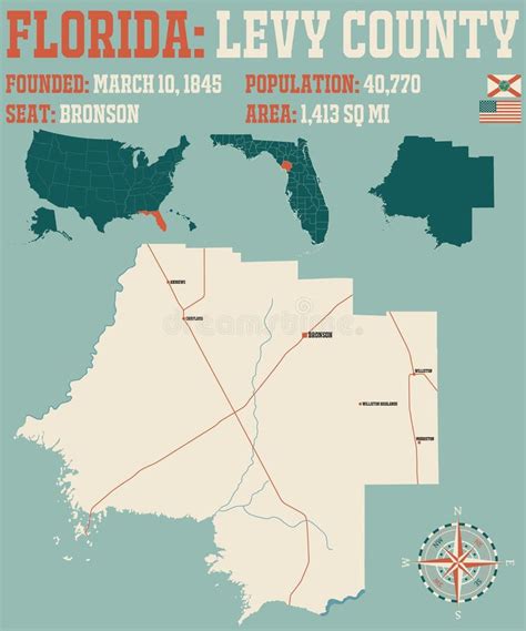 Map of Levy County in Florida Stock Vector - Illustration of federal ...